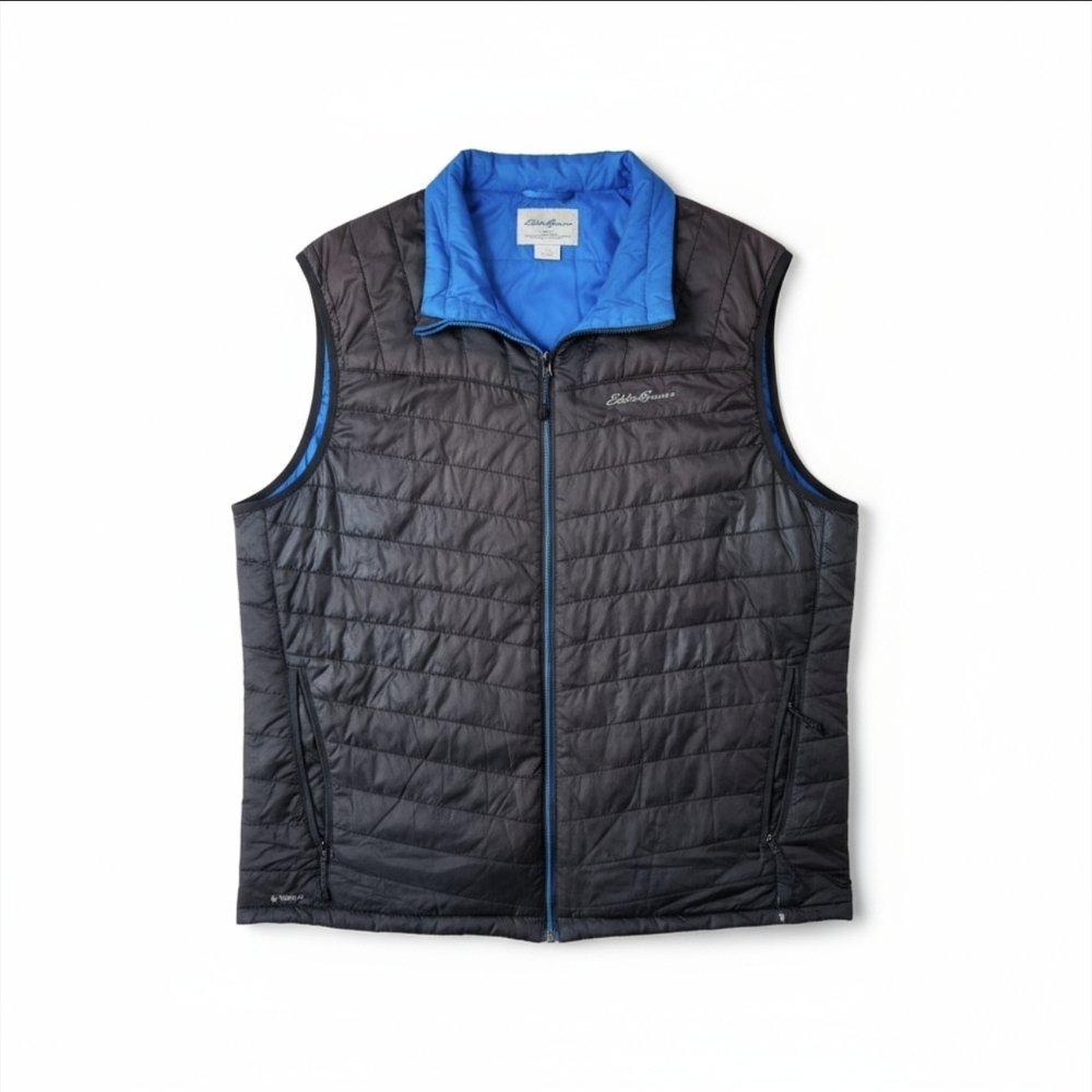 Eddie Bauer L Quilted Full-Zip Vest Dark Black Blue Thinsulate/Fleece